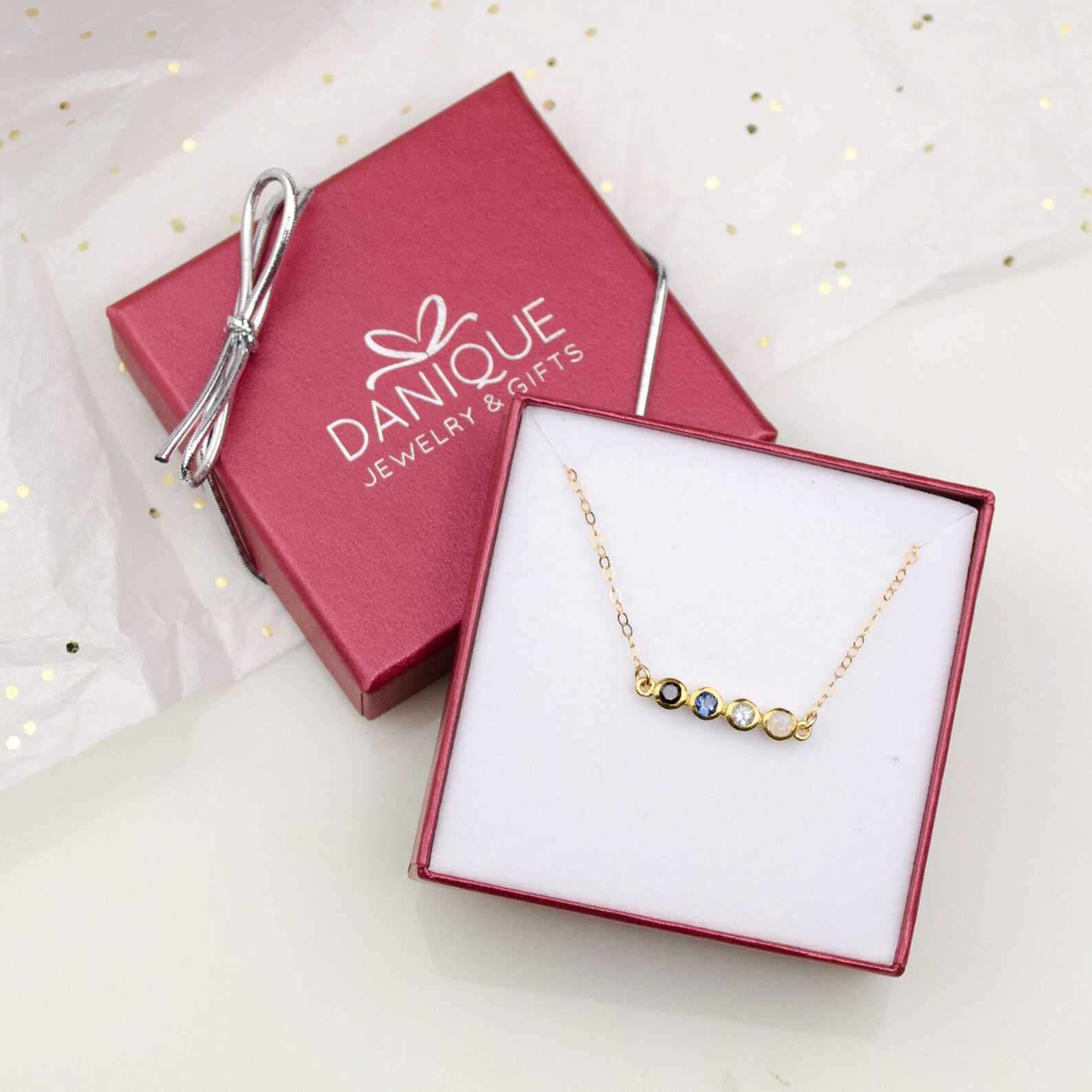Tiny Birthstone Cabochon Bar Necklace : Available in All Birthstones