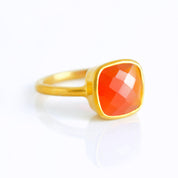 Gold plated carnelian ring, birthstone jewelry, orange gemstone ring, square cushion faceted carnelian, Bezel set ring, Sterling silver ring, carnelian gift, birthday gift, ring for her, birthstone ring, birthstone 