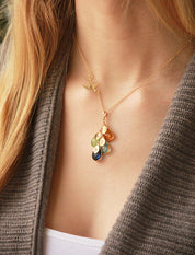 Family Necklace, Flying Momma Bird with Baby Birds and Birthstones