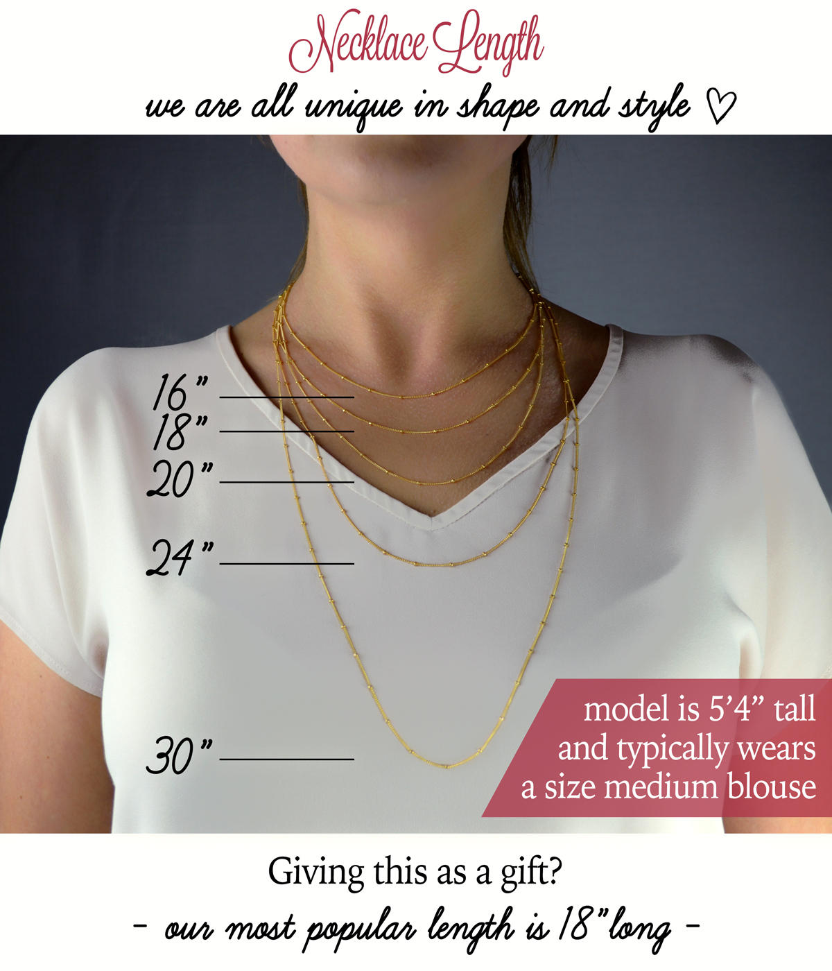 chain lengths 16 18 20 24 30 inches