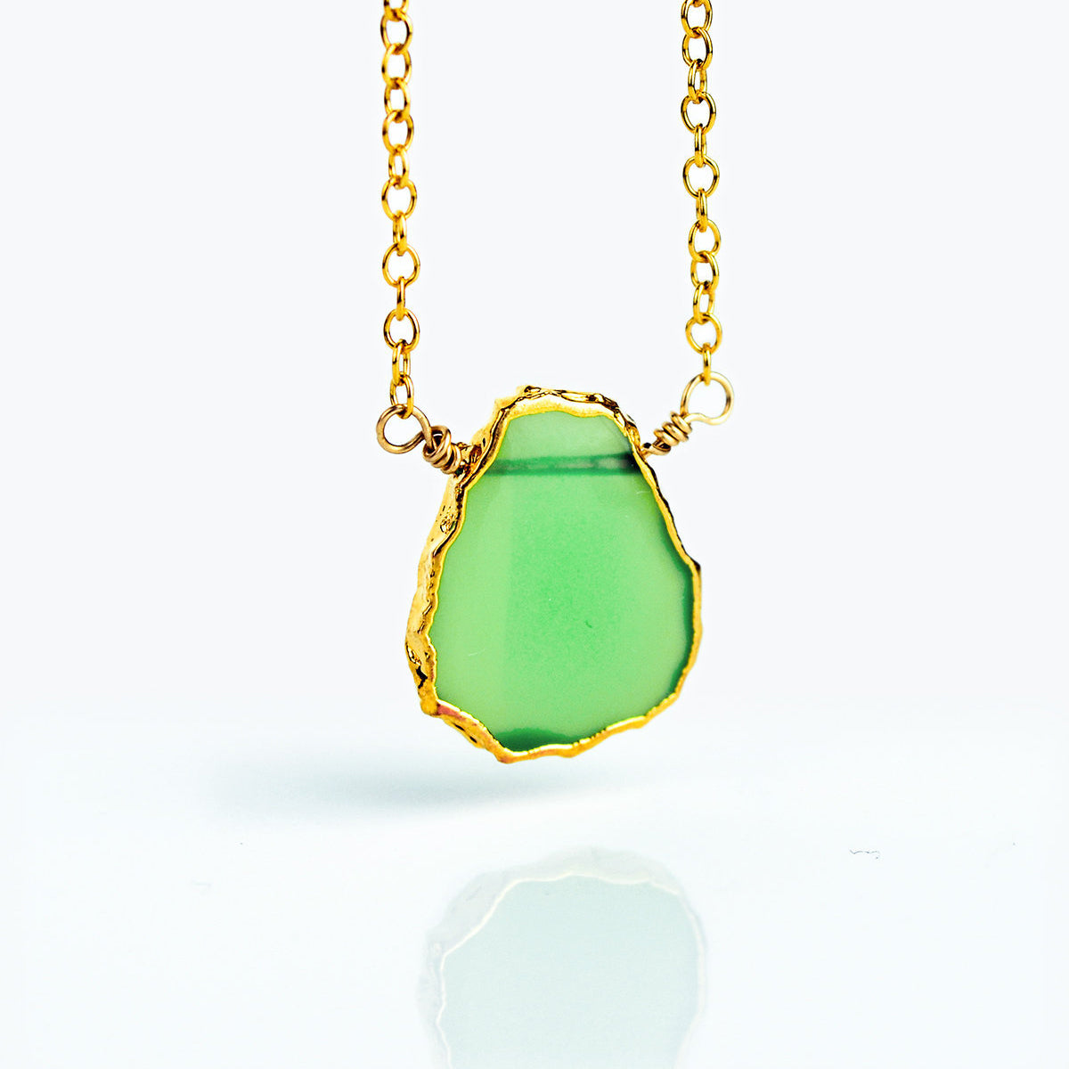 Natural Chrysoprase Slice Necklace with Organic Profile