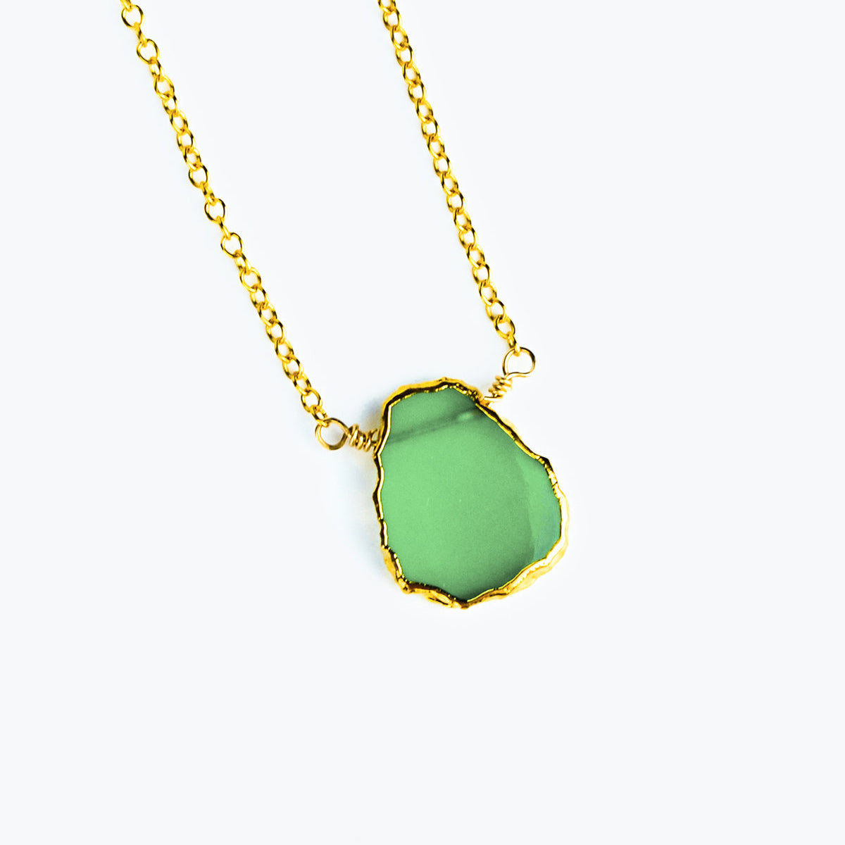 Natural Chrysoprase Slice Necklace with Organic Profile