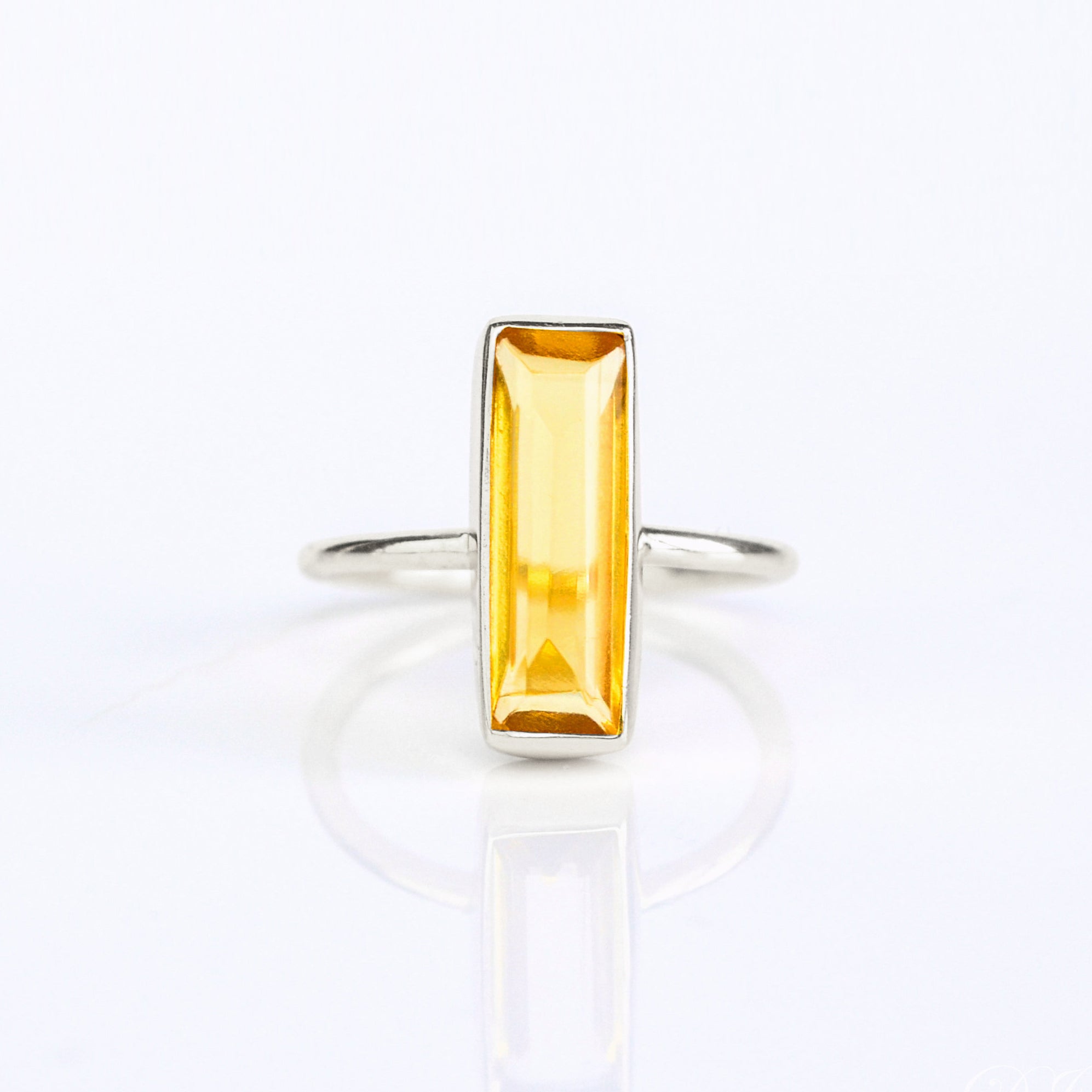 A sterling silver gemstone bar ring in citrine. custom gemstone ring, yellow citrine ring, natural gemstone, personalized birthstone bar ring