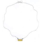 Single sterling silver cable chain horizontal citrine november birthstone bar necklace on white background. 