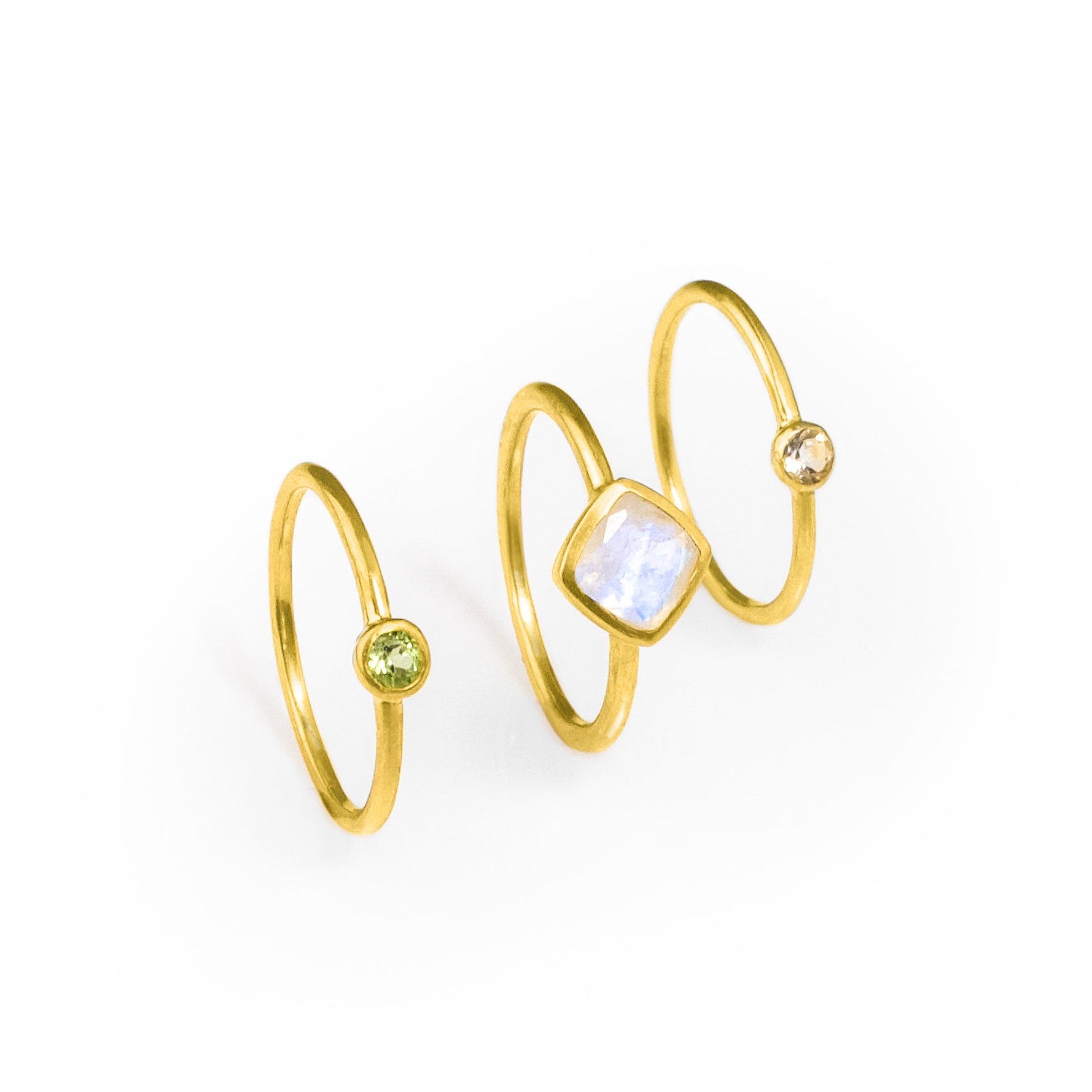 Mixed Shapes Diamond & Tiny Round Stacking Ring Set, Sterling Silver, 18k Vermeil Gold, Birthstone Rings for Mom, Mother's Stackable Rings for Women