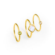 Mixed Shapes Diamond & Tiny Round Stacking Ring Set, Sterling Silver, 18k Vermeil Gold, Birthstone Rings for Mom, Mother's Stackable Rings for Women
