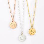 Single rose gold filled, sterling silver with cable chain and gold filled satellite chain zodiac constellation necklaces