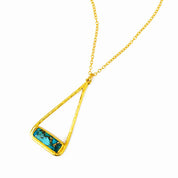 Copper Turquoise Adira Bar in Triangle Pendant Necklace, Sterling Silver or Gold Fill, Boho Chic Frame Pendant Necklace for Women, December Birthstone