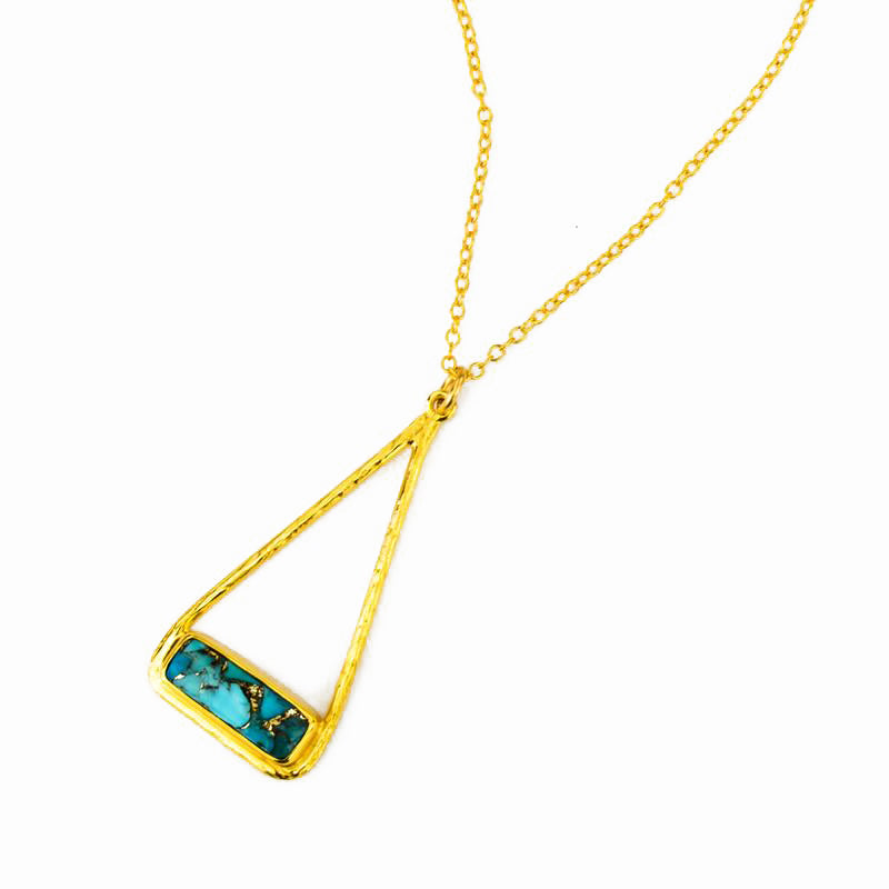 Copper Turquoise Adira Bar in Triangle Pendant Necklace, Sterling Silver or Gold Fill, Boho Chic Frame Pendant Necklace for Women, December Birthstone