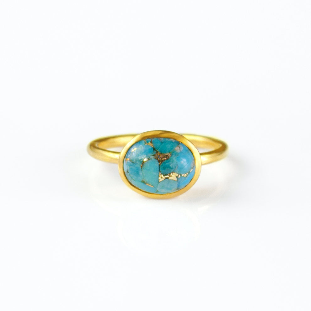 Turquoise ring, december birthstone jewelry, blue gemstone ring, Oval faceted turquoise, Bezel set ring, 18k vermeil gold, Sterling silver ring, turquoise gift, december birthday gift, copper turquoise ring for her