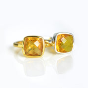 One gold filled and sterling silver citrine gemstone 9mm ring. November birthstone on white background. Great gift for mom, her birthday, christmas or any holiday
