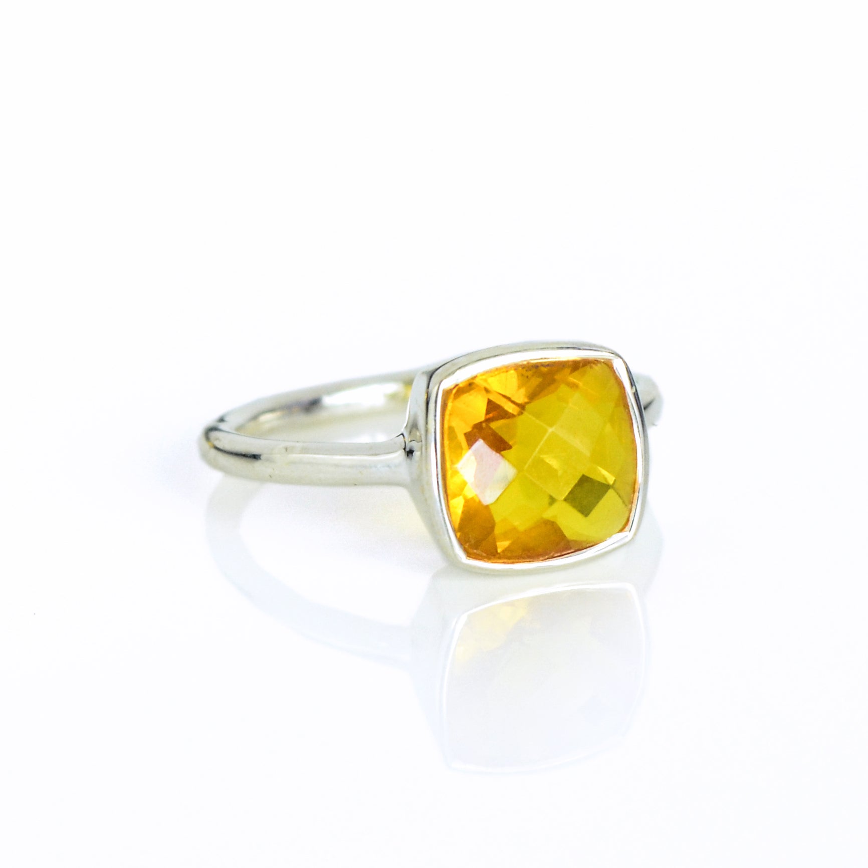 One sterling silver citrine gemstone 9mm ring. November birthstone on white background. Great gift for mom, her birthday, christmas or any holiday