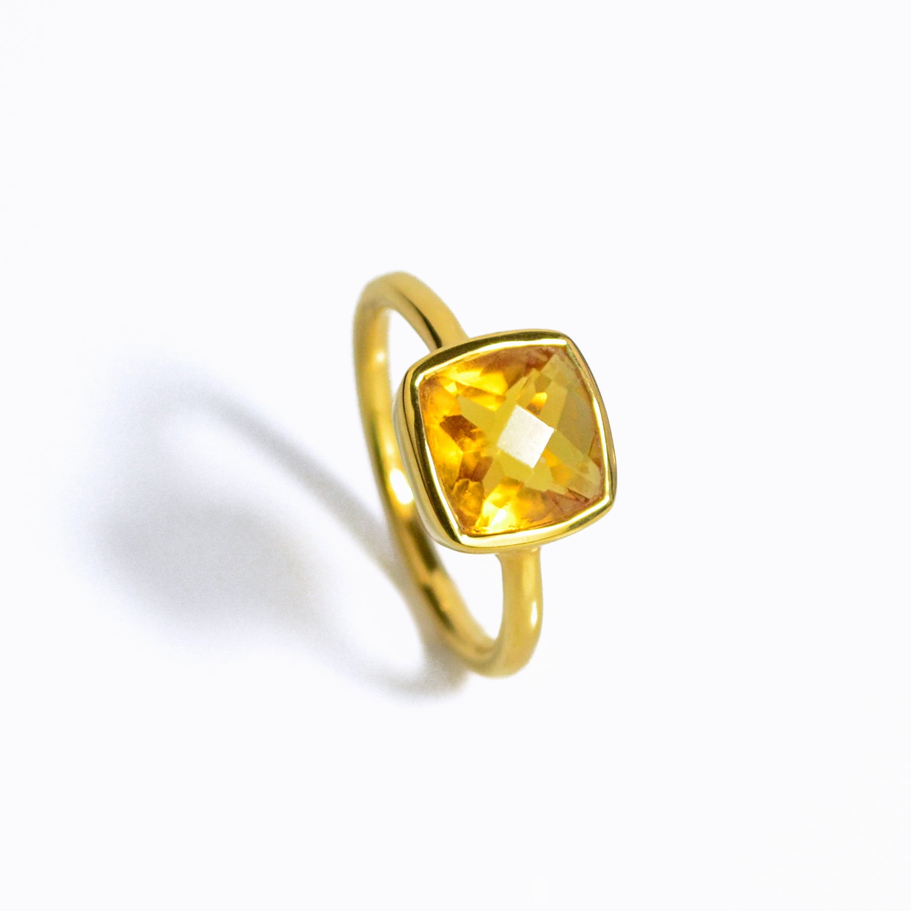 One gold filled citrine gemstone 9mm ring. November birthstone on white background. Great gift for mom, her birthday, christmas or any holiday