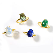 Green Onyx Teardrop Prong Set Ring • May Birthstone