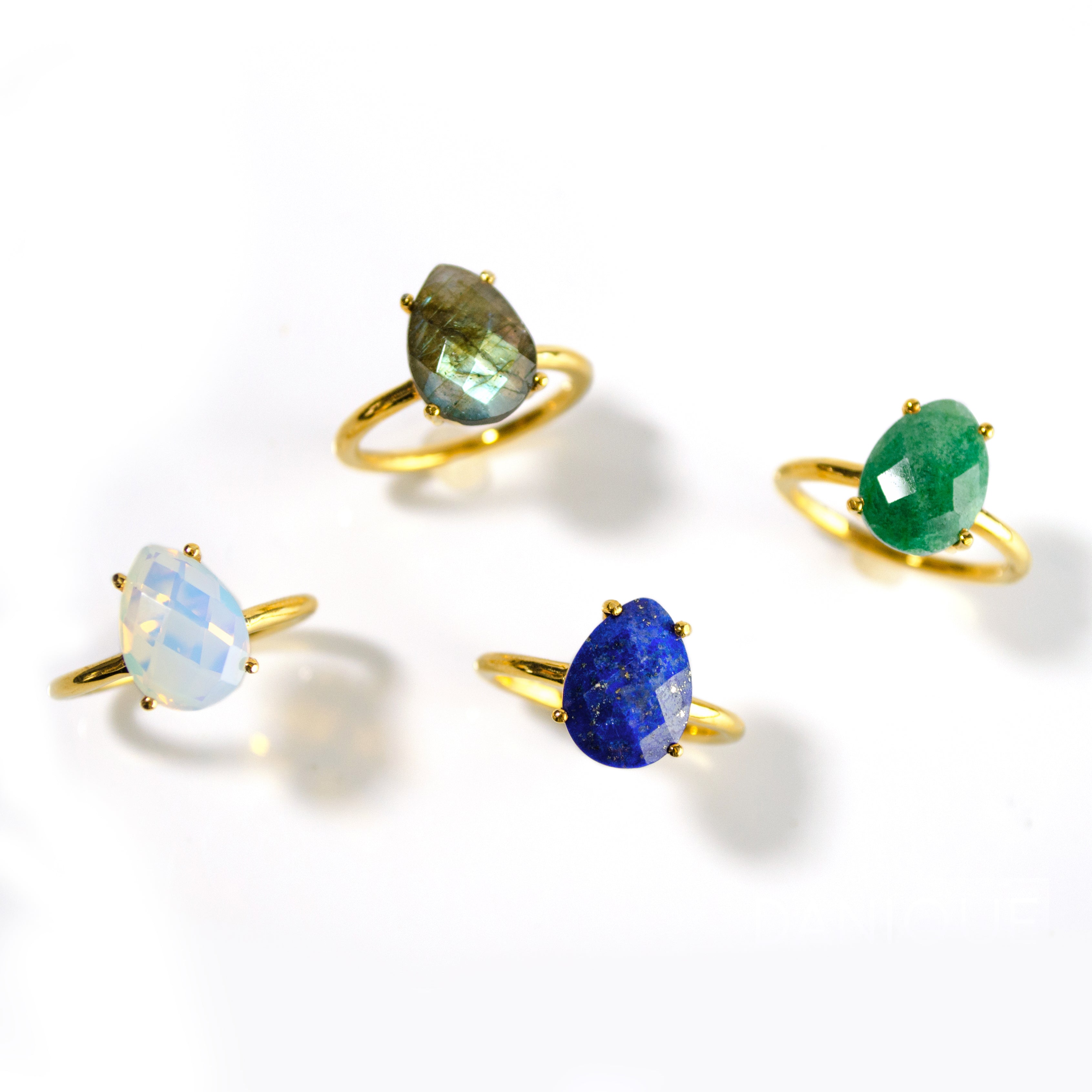 Raw Emerald Teardrop Prong Set Ring • May Birthstone