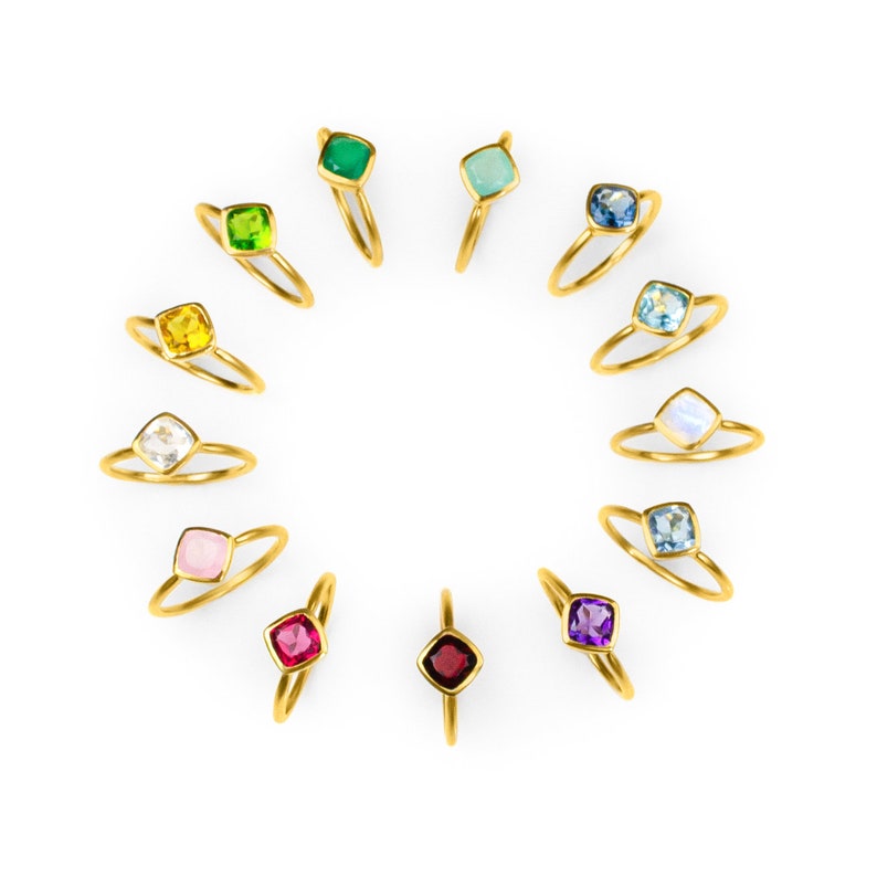 Diamond Shaped Cushion Cut Birthstone Ring Set, 925 Silver, 18k Vermeil Gold, Custom Mother's Ring Set, Christmas Gift for Mom with Kids Birthstones