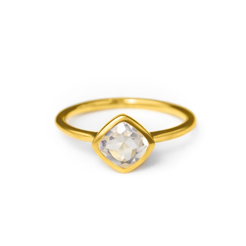 Diamond Shape Clear Quartz Stacking Ring | April Birthstone, Custom diamond birthstone ring for mom, Sterling Silver, 18k Gold Vermeil Gemstone Ring