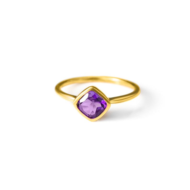 Diamond Shape Purple Amethyst Stacking Ring | February Birthstone, Custom diamond birthstone ring mom, Sterling Silver, 18k Gold Vermeil Gemstone Ring