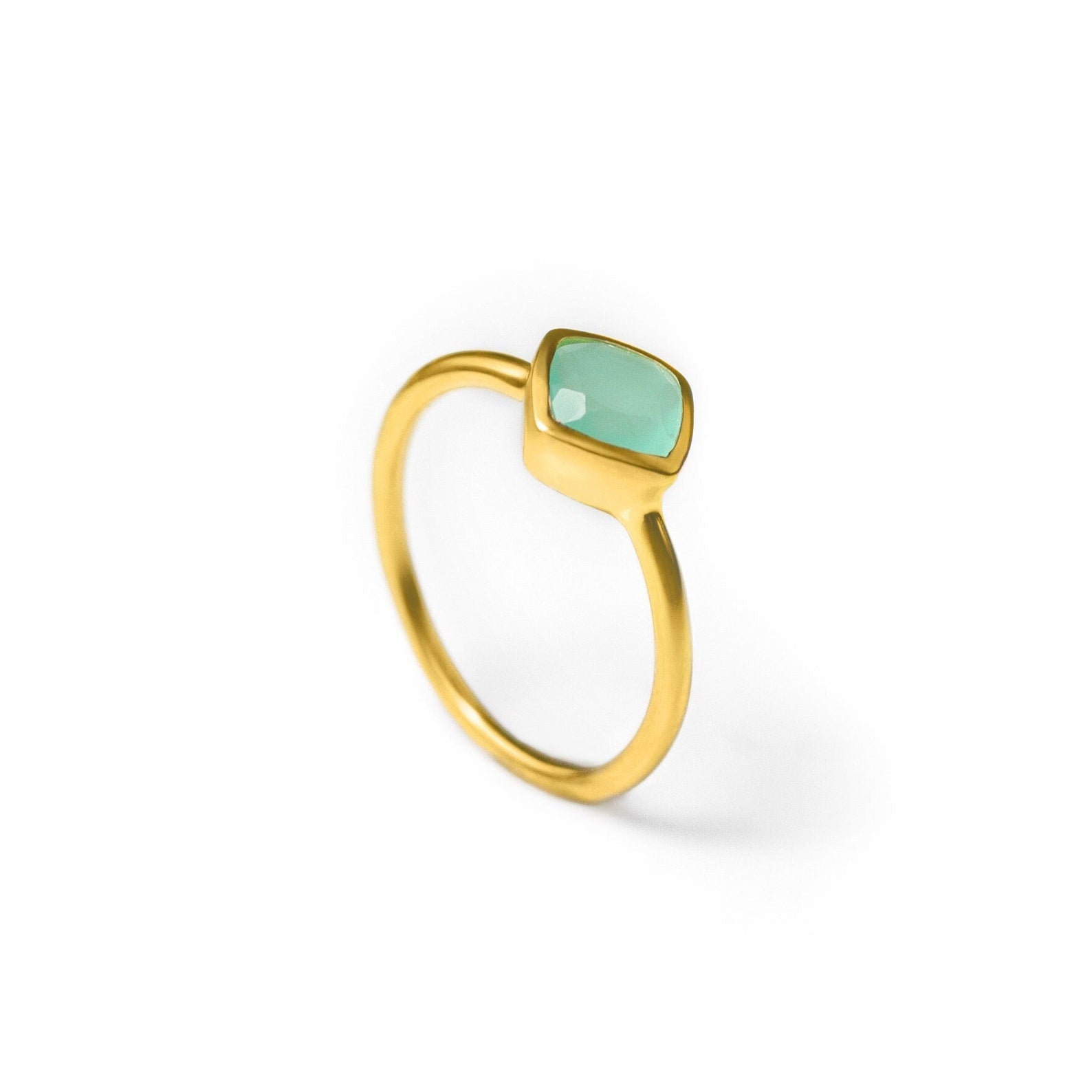 Diamond Shape Aqua Chalcedony Stacking Ring | March Birthstone, Custom diamond birthstone ring mom, Sterling Silver, 18k Gold Vermeil Gemstone Ring