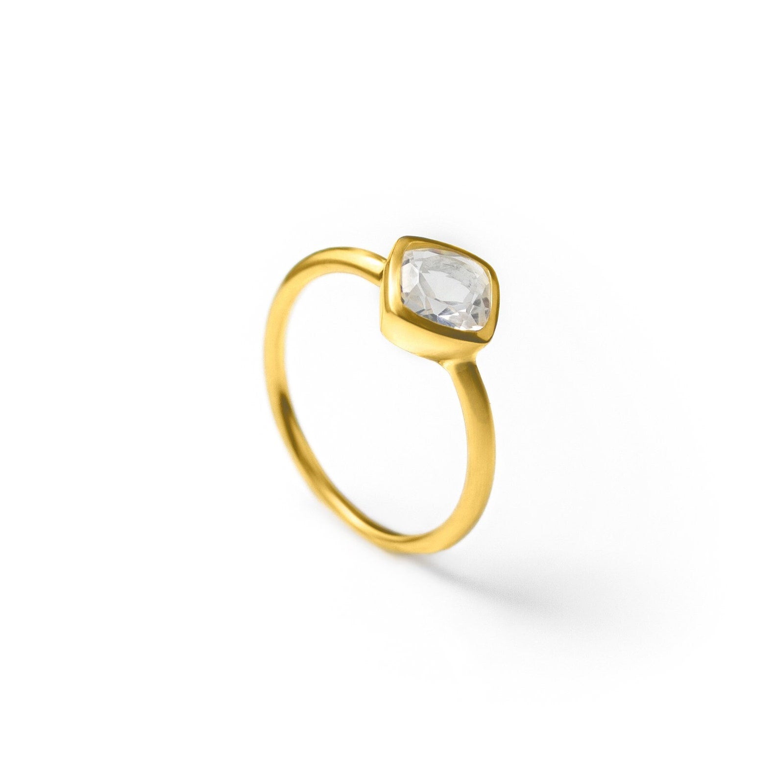 Diamond Shape Clear Quartz Stacking Ring | April Birthstone, Custom diamond birthstone ring for mom, Sterling Silver, 18k Gold Vermeil Gemstone Ring