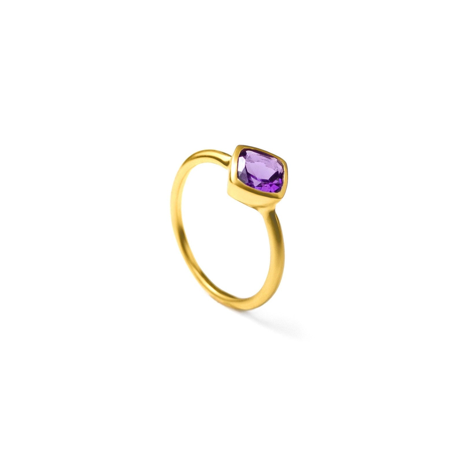 Diamond Shape Purple Amethyst Stacking Ring | February Birthstone, Custom diamond birthstone ring mom, Sterling Silver, 18k Gold Vermeil Gemstone Ring