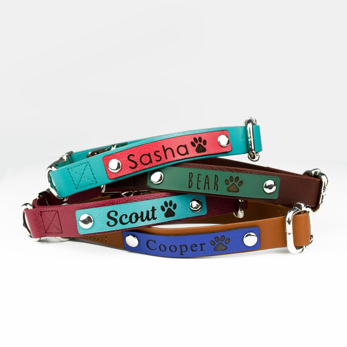 Engraved Leather Pet Collar, Custom Gift for Dog Lover, Personalized Leather Pet Collar Engraved with Name