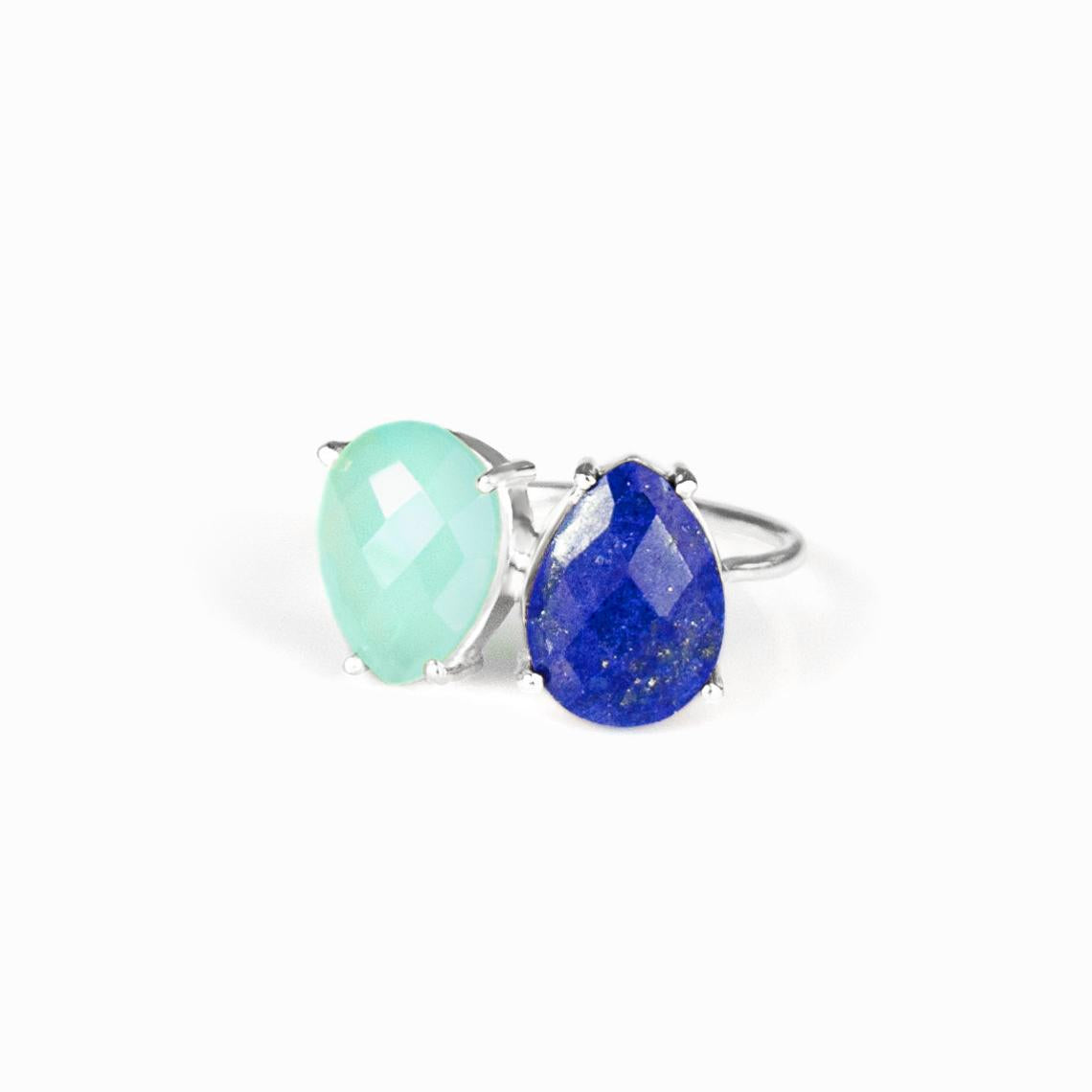 Dual Birthstone Teardrop Prong Set Ring