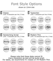 Font options for custom engraved state map necklace
