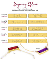 Choose from our engraving font options include modern thin, script, classic, block and typewriter. Please limit engraving text to 10 characters. 