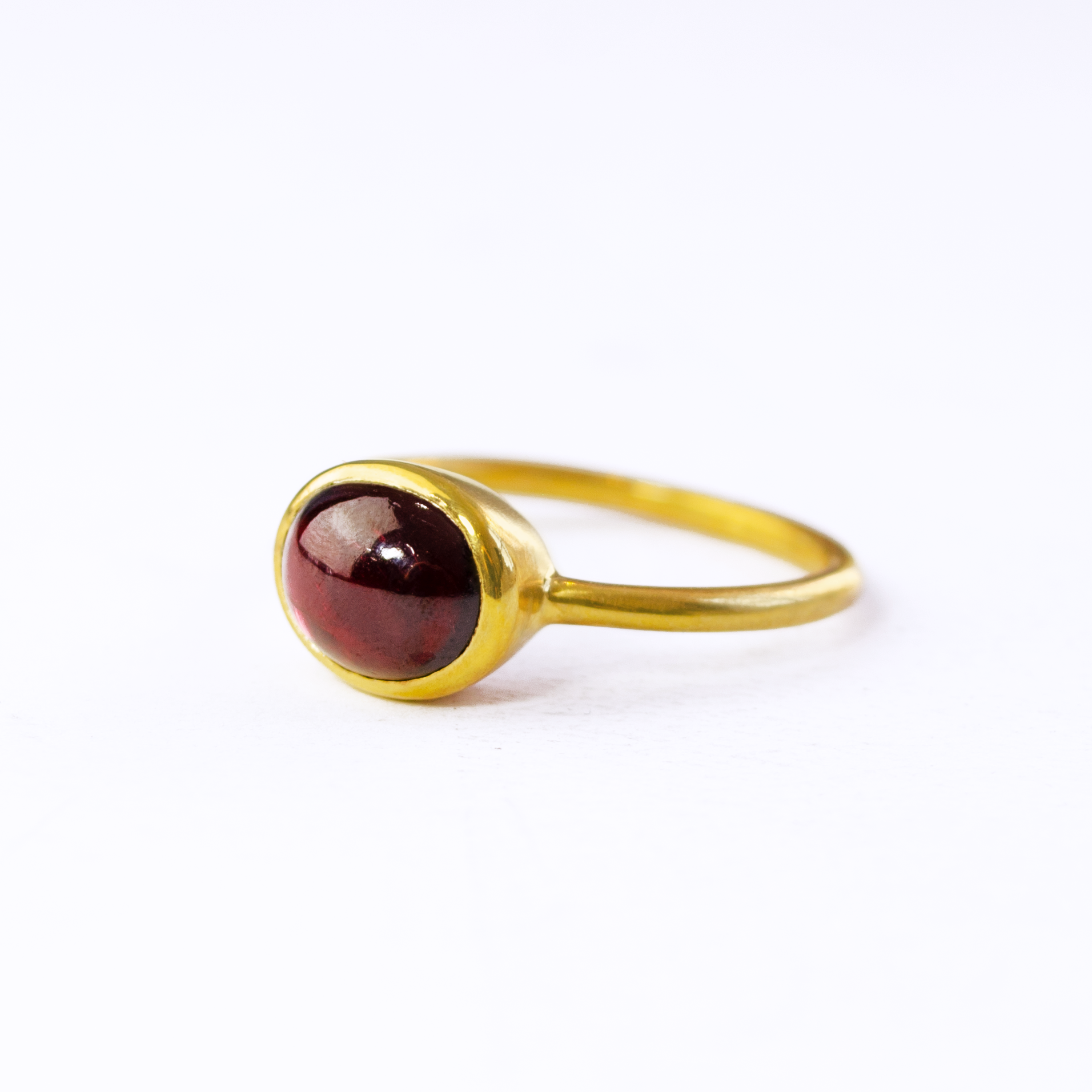 Oval Garnet Cabochon Ring, Bezel Set January Birthstone Ring in Sterling Silver, Gold or Rose Gold