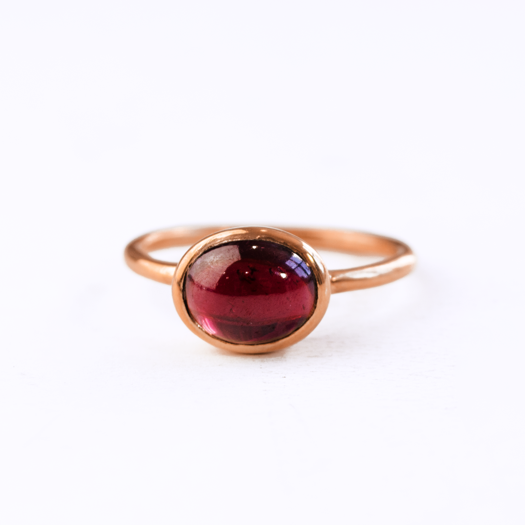 Oval Garnet Cabochon Ring, Bezel Set January Birthstone Ring in Sterling Silver, Gold or Rose Gold