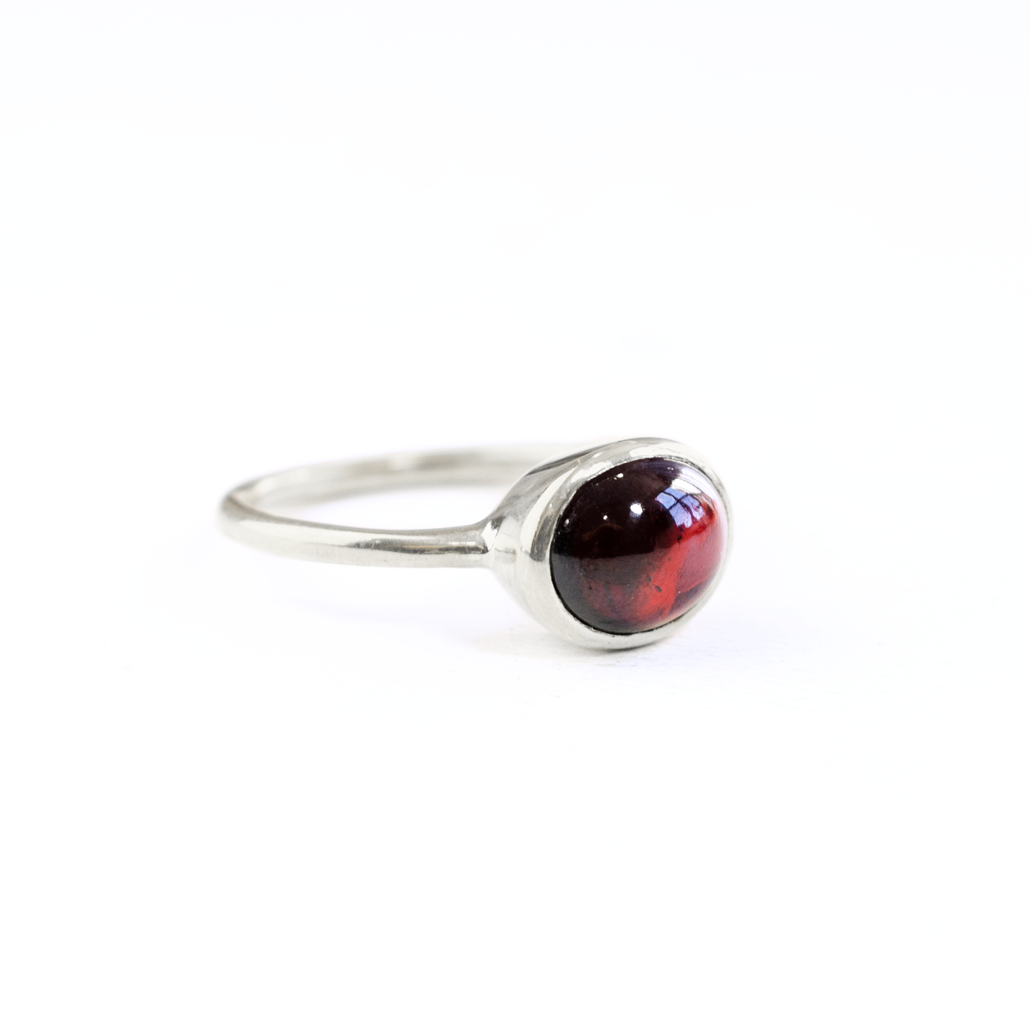Oval Garnet Cabochon Ring, Bezel Set January Birthstone Ring in Sterling Silver, Gold or Rose Gold