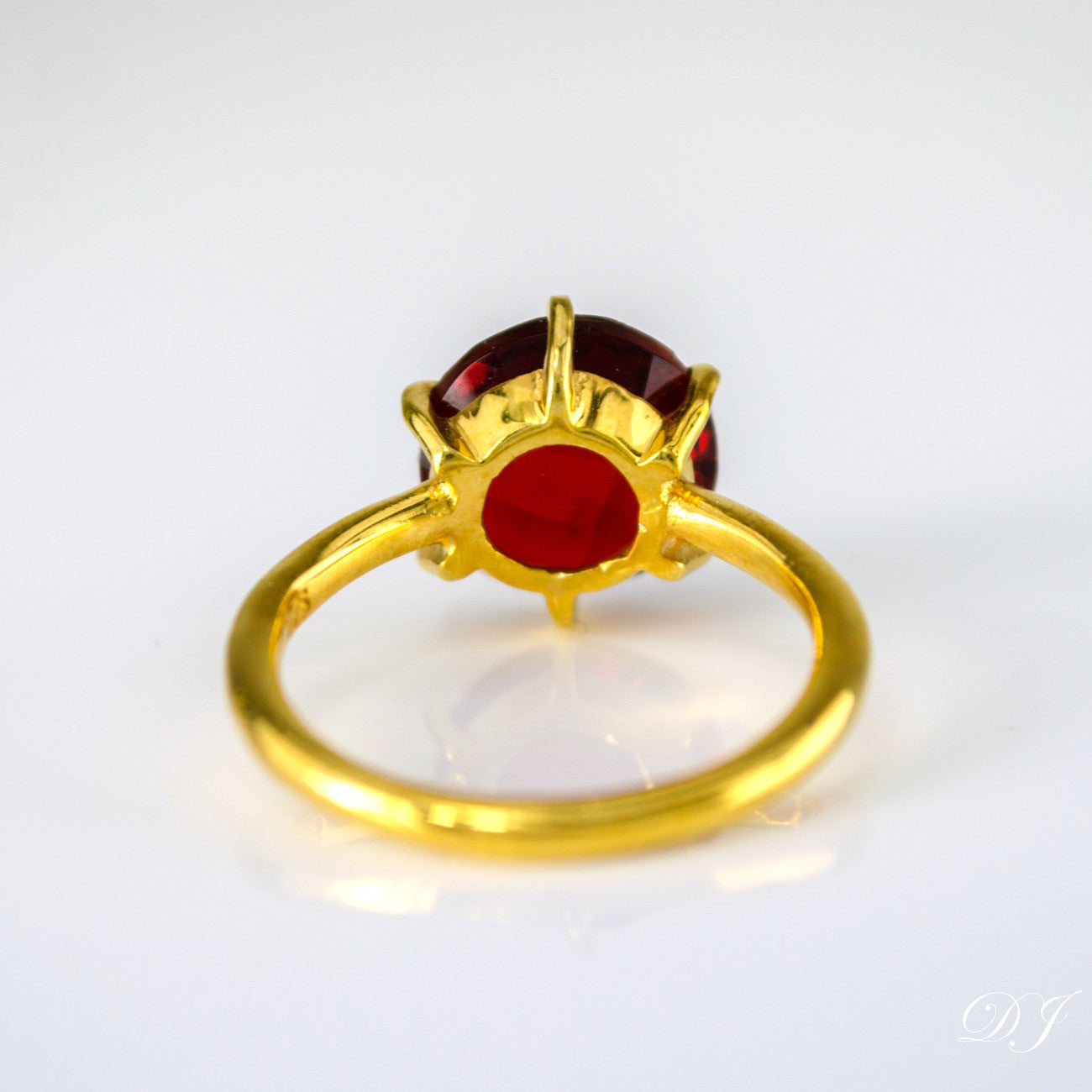 Garnet Quartz Round Prong Set Ring : January Birthstone