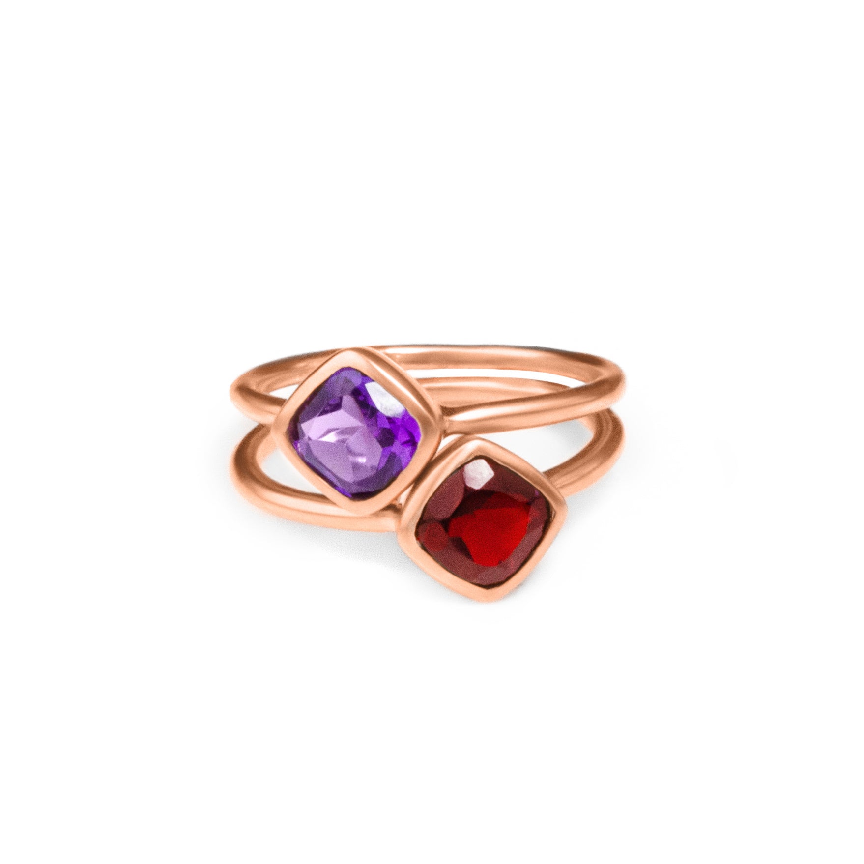 Diamond Shape Purple Amethyst Stacking Ring | February Birthstone, Custom diamond birthstone ring mom, Sterling Silver, 18k Gold Vermeil Gemstone Ring