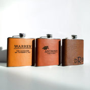 Celebrate college graduation with an engraved leather flask in cinnamon, monogram espresso leather flask or commemorate a baptism in honey leather flask. 