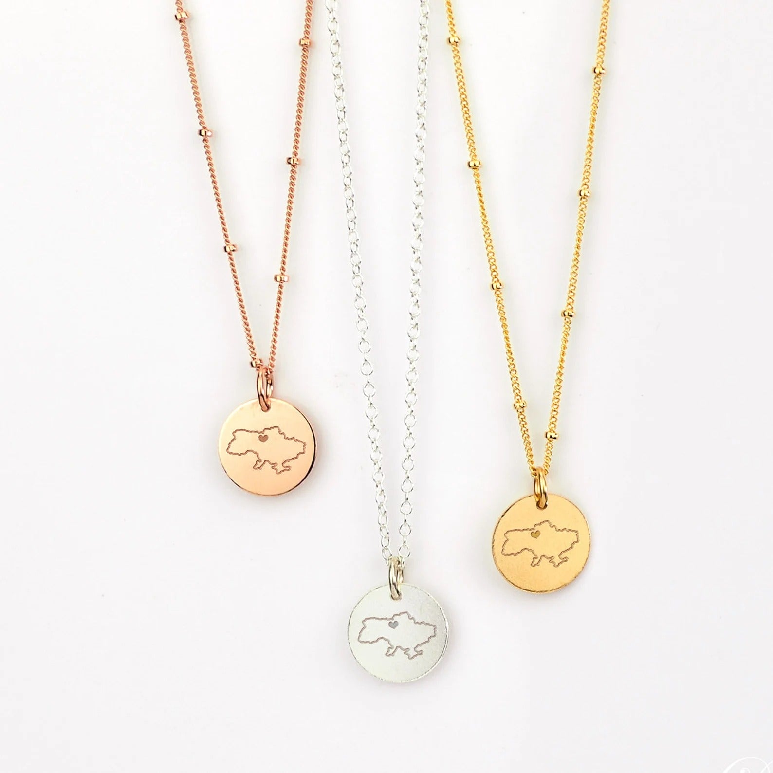 Personalized Map of Ukraine Disc Pendant Necklace