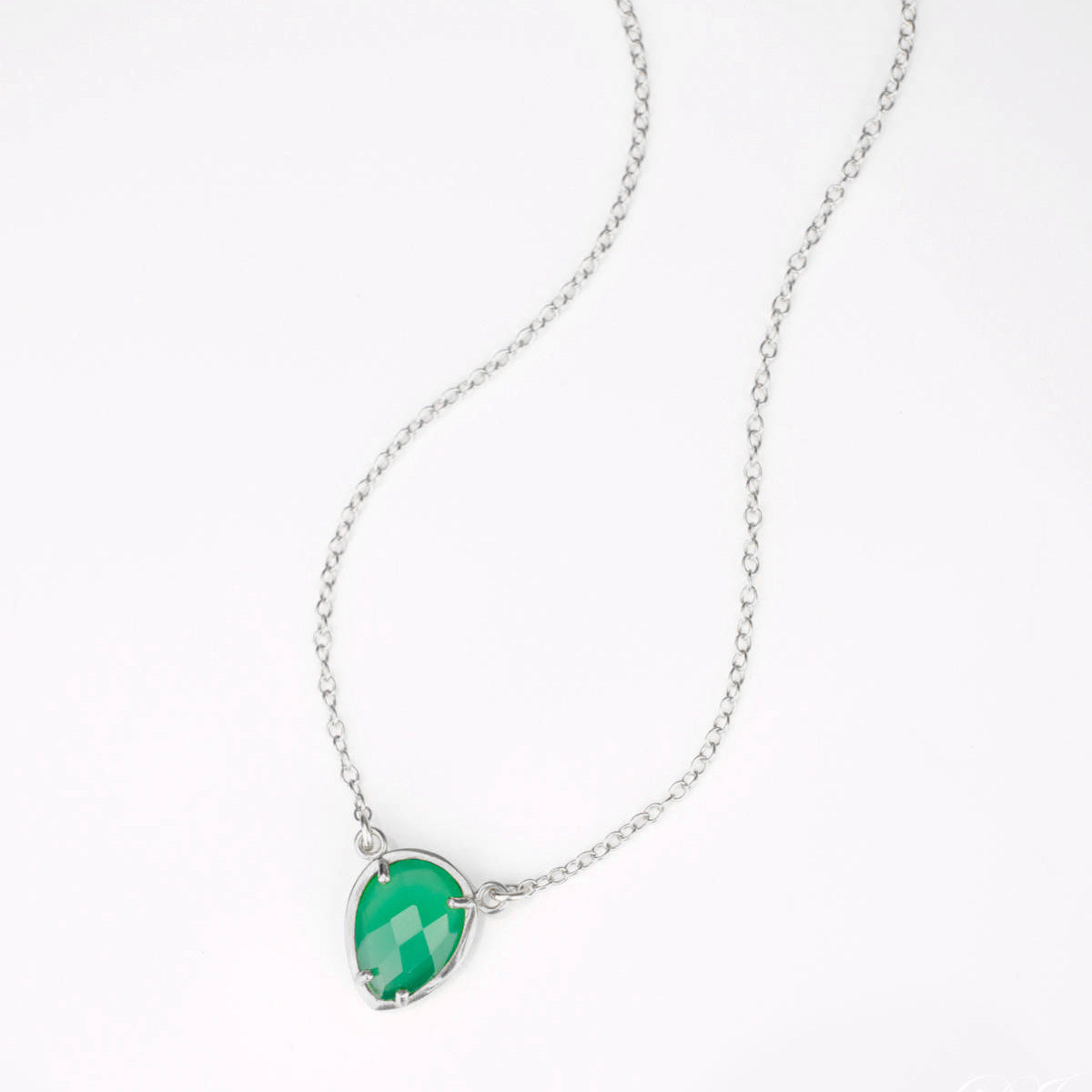 Green Onyx Upside Down Teardrop Station Necklace