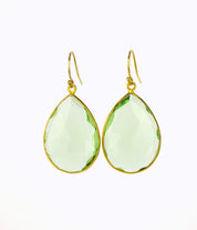 Faceted Green Amethyst Bezel Set Earrings - February Birthstone