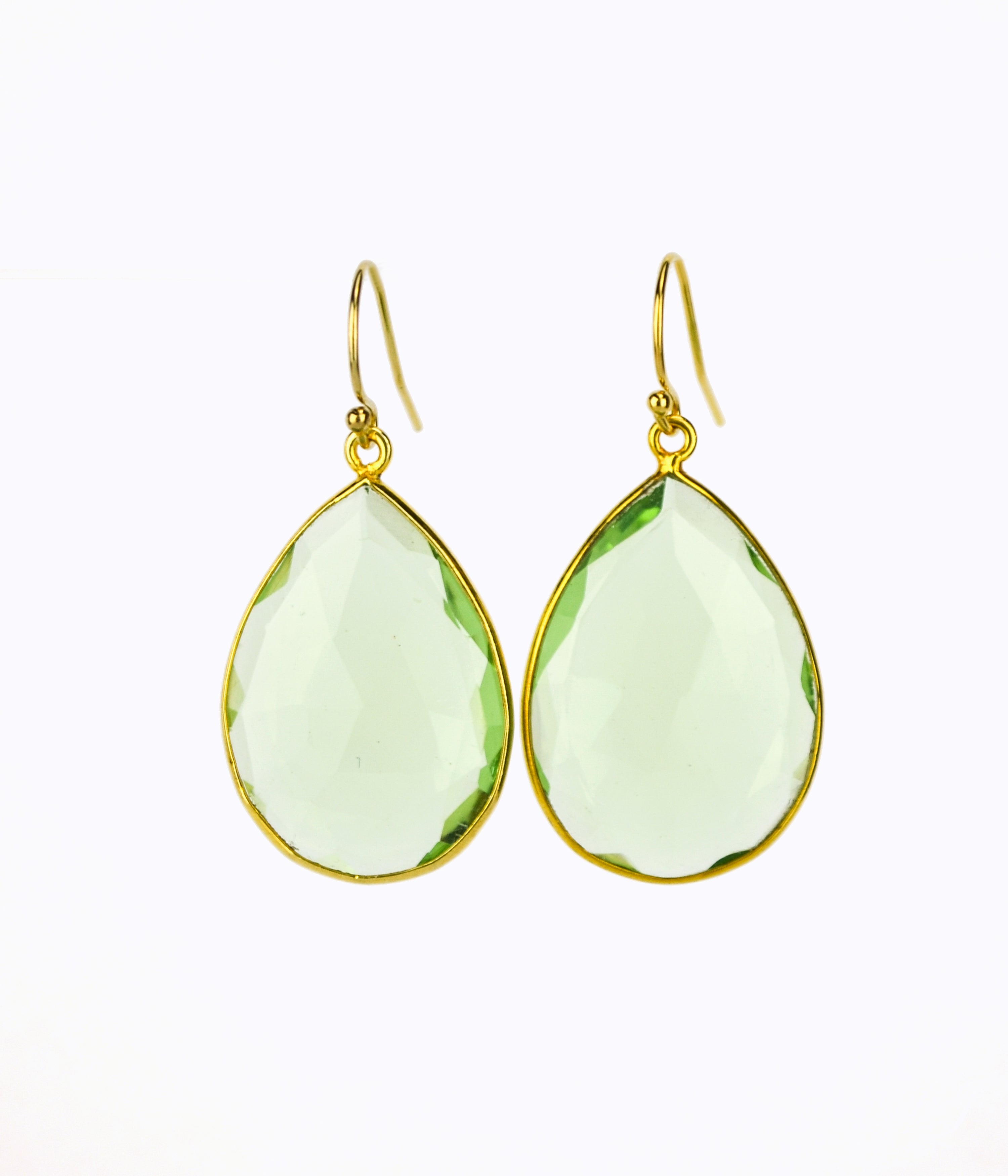 Faceted Green Amethyst Bezel Set Earrings - February Birthstone
