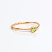 Single rose gold plated dainty 3mm Green Amethyst gemstone ring. February  birthstone. On white background. 925 sterling silver, birthstone ring, stacking ring, stackable, birthstone jewelry, facet gemstone