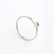 sterling silver dainty 3mm Green Amethyst gemstone ring. February birthstone. On white background. 925 sterling silver, birthstone ring, stacking ring, stackable, birthstone jewelry, facet gemstone