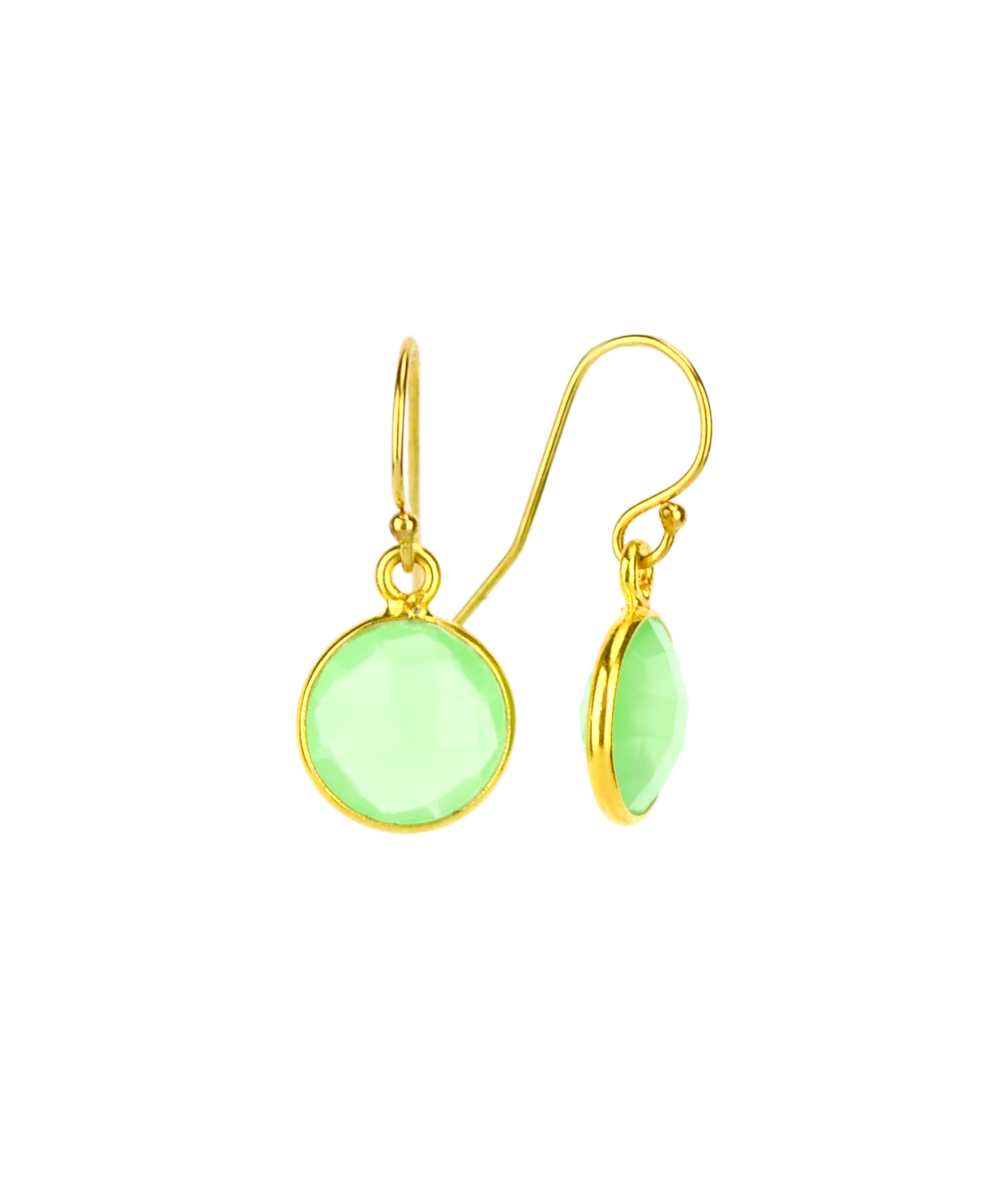 Green Chalcedony bezel set Earrings  - August Birthstone