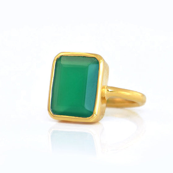 Green Onyx Rectangle Ring: May Birthstone