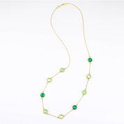 Long Green Onyx, Green Chalcedony, Green Amethyst bezel station necklace