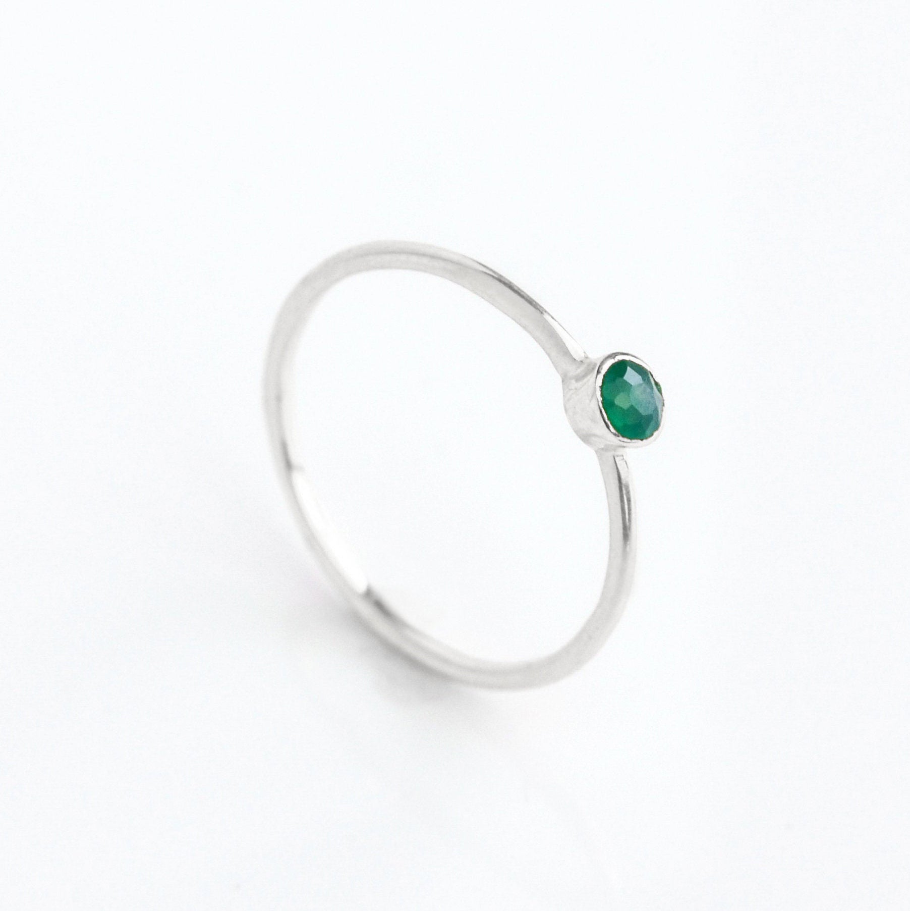 Sterling Silver Dainty May Birthstone Ring Green Onyx Gemstone Emerald Alternative