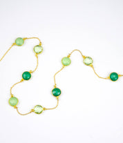 Long Green Onyx, Green Chalcedony, Green Amethyst bezel station necklace