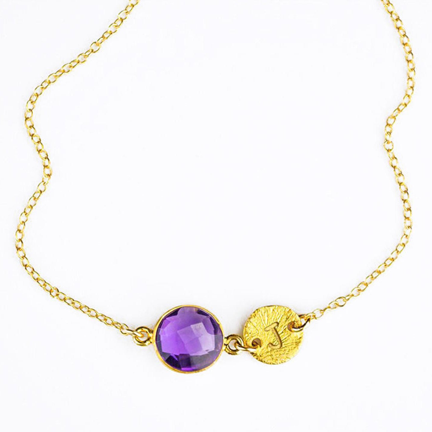 Personalized February Birthstone & Initial Charm Necklace, 925 Sterling Silver, 18k Vermeil Gold, Custom Amethyst Station Necklace, Minimalist Gemstone Necklace, Christmas Gift for Her, Gift for Women