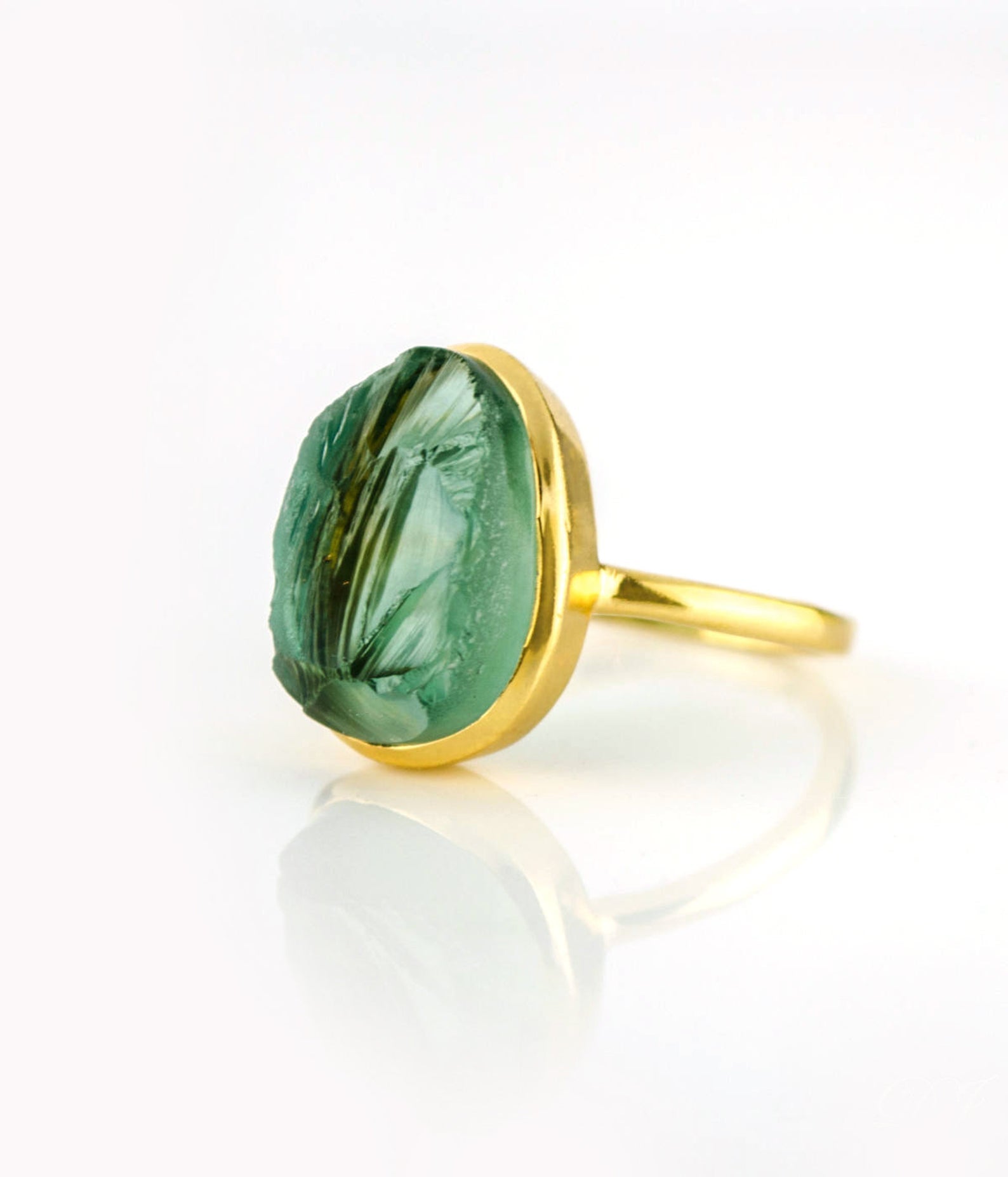 Rough Cut Green Tourmaline Ring