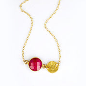 Personalized July Birthstone & Initial Charm Necklace, 925 Sterling Silver, 18k Vermeil Gold, Custom Dyed Ruby Station Necklace, Minimalist Gemstone Necklace, Christmas Gift for Her, Gift for Women