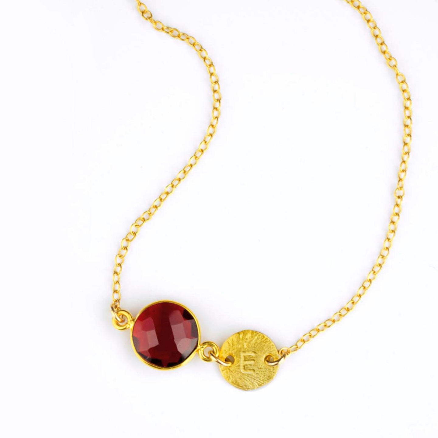 Personalized January Birthstone & Initial Charm Necklace, 925 Sterling Silver, 18k Vermeil Gold, Custom Garnet Station Necklace, Minimalist Gemstone Necklace, Christmas Gift for Her, Gift for Women